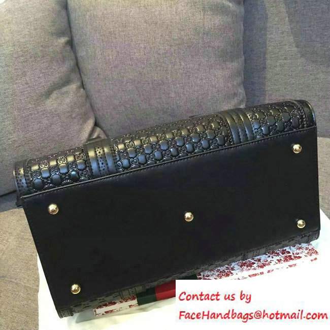 Gucci Duilio Brogue Guccissima Leather Boston Medium Bag 296904 Black