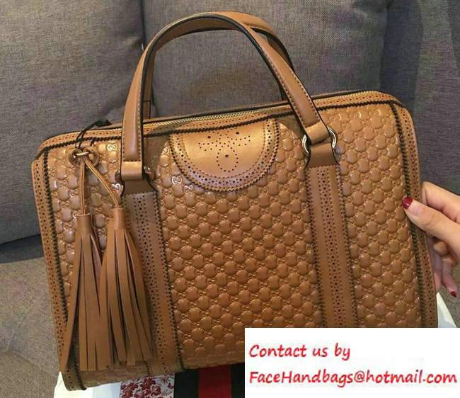 Gucci Duilio Brogue Guccissima Leather Boston Medium Bag 296904 Brown