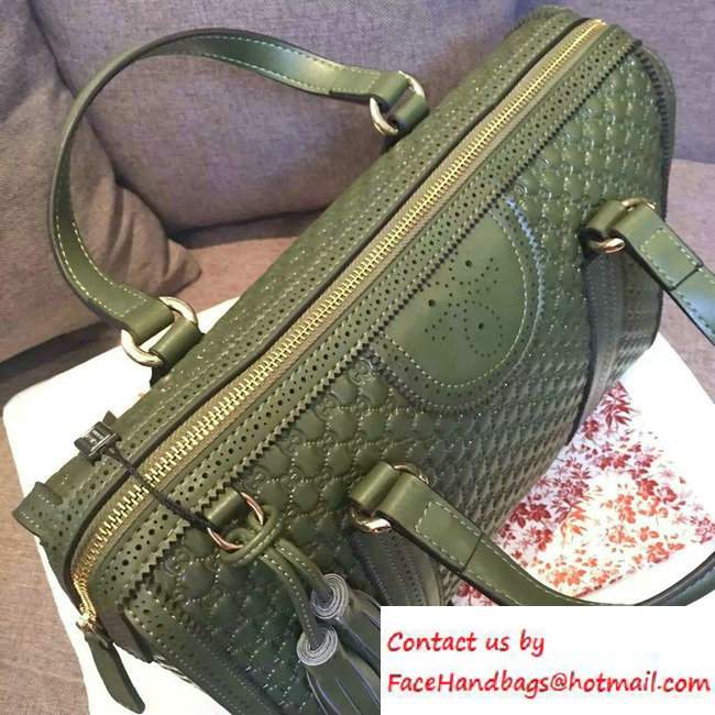 Gucci Duilio Brogue Guccissima Leather Boston Medium Bag 296904 Green