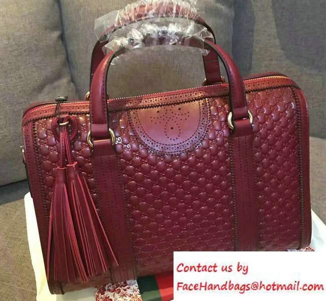 Gucci Duilio Brogue Guccissima Leather Boston Medium Bag 296904 Red