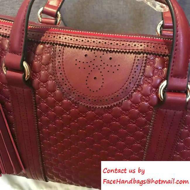 Gucci Duilio Brogue Guccissima Leather Boston Medium Bag 296904 Red