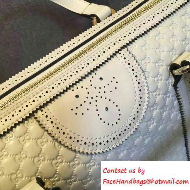 Gucci Duilio Brogue Guccissima Leather Boston Medium Bag 296904 White
