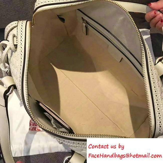 Gucci Duilio Brogue Guccissima Leather Boston Medium Bag 296904 White