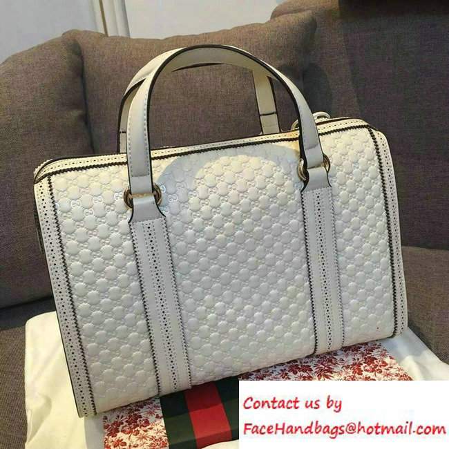 Gucci Duilio Brogue Guccissima Leather Boston Medium Bag 296904 White - Click Image to Close