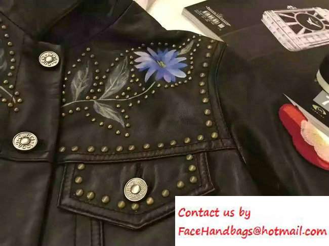 Gucci Embroidered Butterfly Painted Leather Jacket 2016