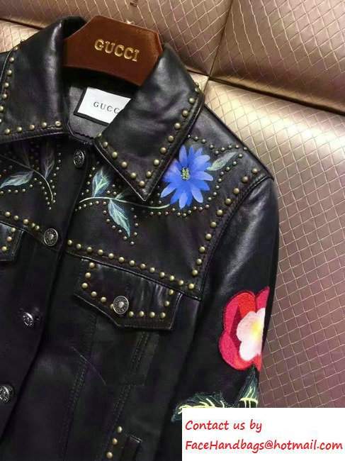 Gucci Embroidered Butterfly Painted Leather Jacket 2016 - Click Image to Close