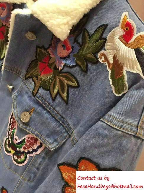 Gucci Embroidered Denim Jacket With Shearling 2016