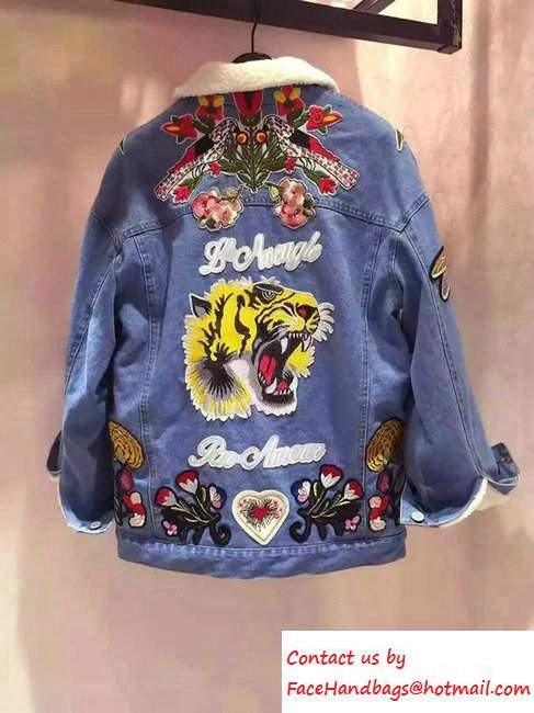 Gucci Embroidered Denim Jacket With Shearling 2016