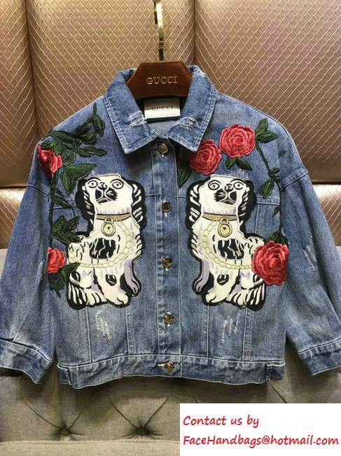 Gucci Embroidered Dog and Flowers Denim Jacket 2016 - Click Image to Close