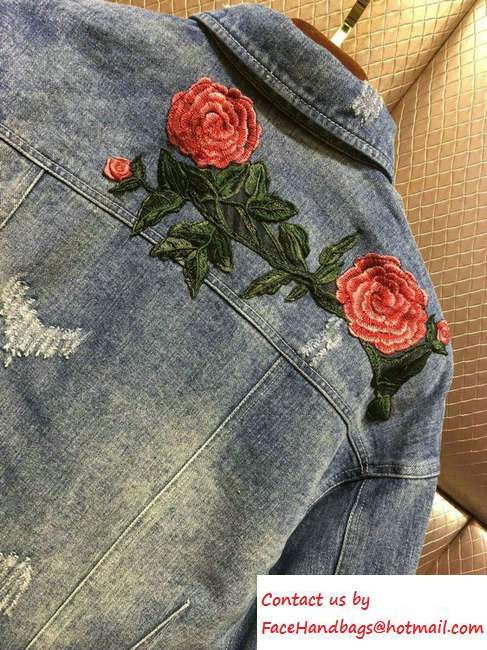 Gucci Embroidered Dog and Flowers Denim Jacket 2016