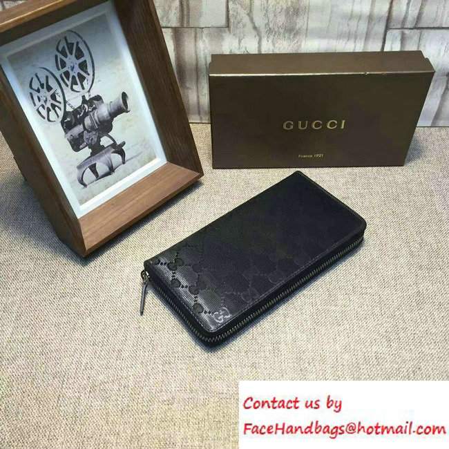 Gucci GG Imprime Leather Zip Around Wallet 307987 Black 2016 - Click Image to Close