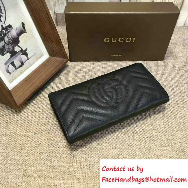 Gucci GG Marmont Matelasse Chevron Continental Wallet 443436 Black 2016