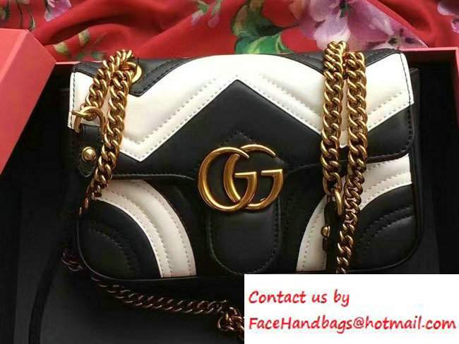 Gucci GG Marmont Matelasse Chevron Mini Chain Shoulder Bag 446744 Black/White 2016 - Click Image to Close