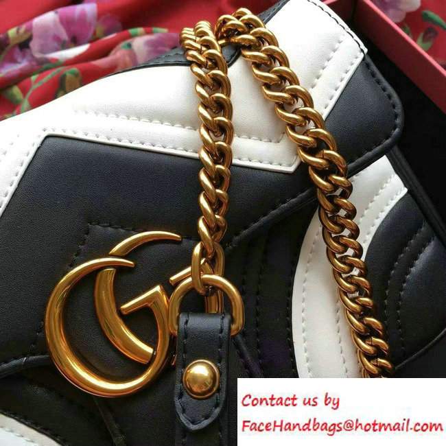 Gucci GG Marmont Matelasse Chevron Mini Chain Shoulder Bag 446744 Black/White 2016