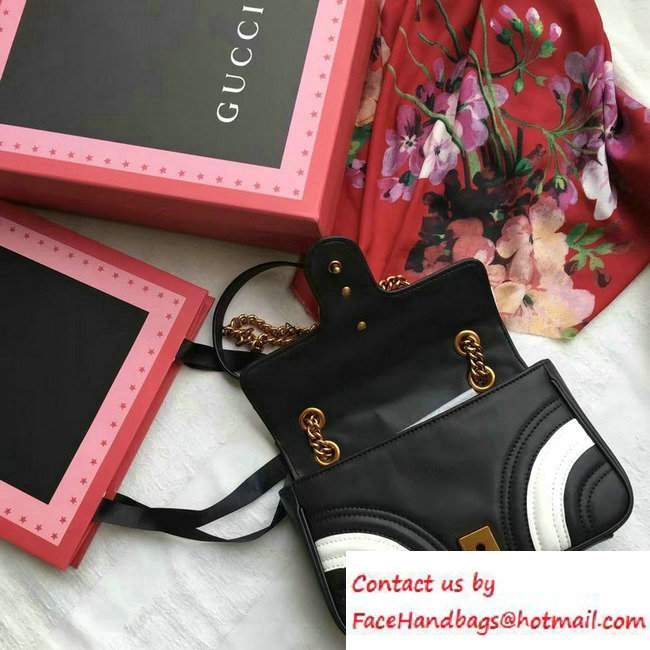 Gucci GG Marmont Matelasse Chevron Mini Chain Shoulder Bag 446744 Black/White 2016 - Click Image to Close