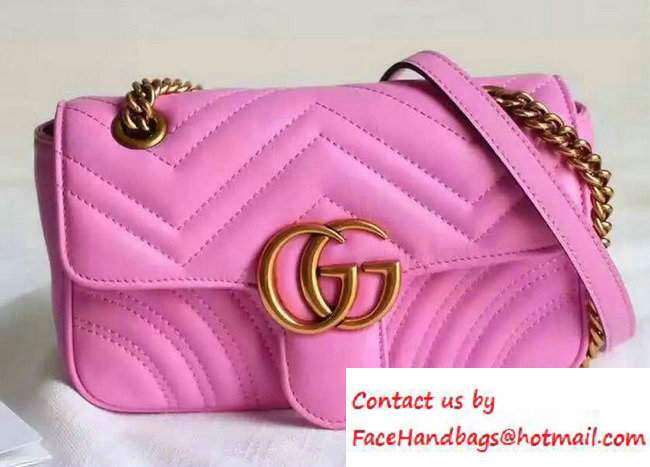Gucci GG Marmont Matelasse Chevron Mini Chain Shoulder Bag 446744 Pink 2016 - Click Image to Close