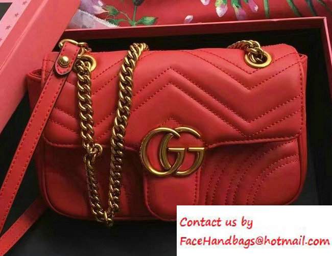 Gucci GG Marmont Matelasse Chevron Mini Chain Shoulder Bag 446744 Red 2016 - Click Image to Close