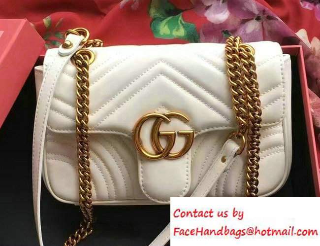 Gucci GG Marmont Matelasse Chevron Mini Chain Shoulder Bag 446744 White 2016 - Click Image to Close