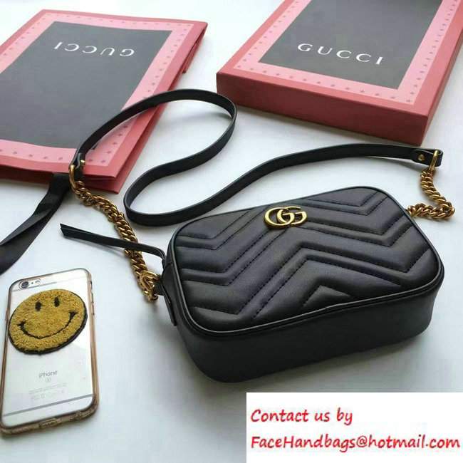 Gucci GG Marmont Matelasse Chevron Mini Chain Shoulder Camera Bag 448065 Black 2016 - Click Image to Close