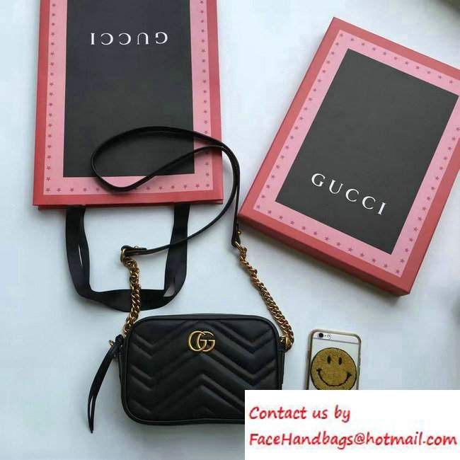 Gucci GG Marmont Matelasse Chevron Mini Chain Shoulder Camera Bag 448065 Black 2016