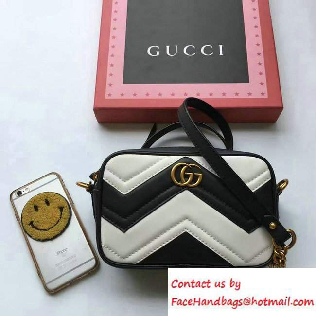 Gucci GG Marmont Matelasse Chevron Mini Chain Shoulder Camera Bag 448065 Black/White 2016
