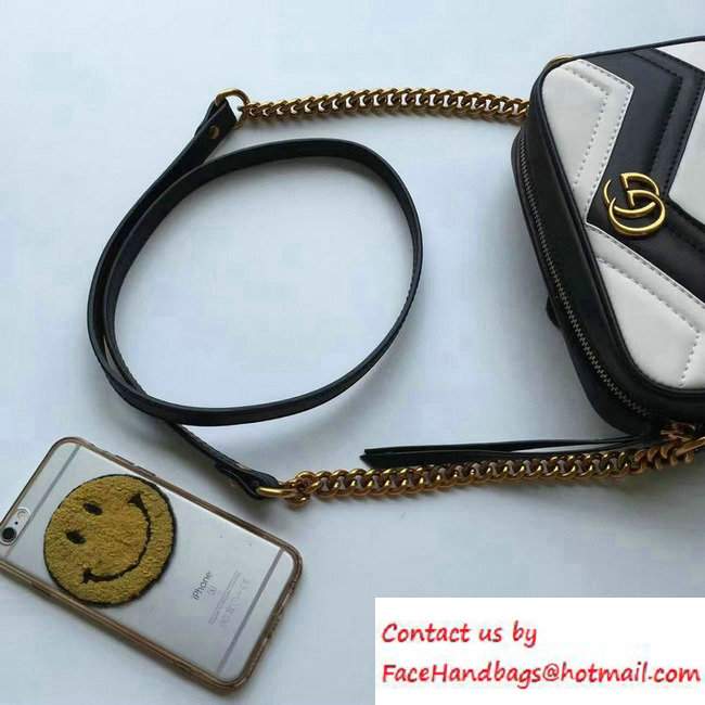 Gucci GG Marmont Matelasse Chevron Mini Chain Shoulder Camera Bag 448065 Black/White 2016