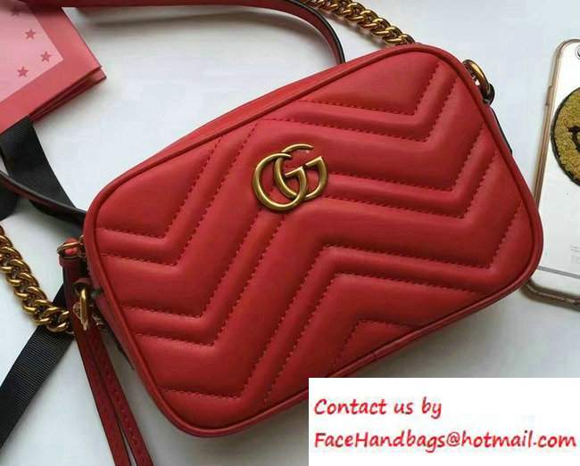 Gucci GG Marmont Matelasse Chevron Mini Chain Shoulder Camera Bag 448065 Red 2016