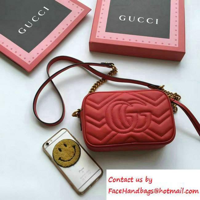 Gucci GG Marmont Matelasse Chevron Mini Chain Shoulder Camera Bag 448065 Red 2016 - Click Image to Close