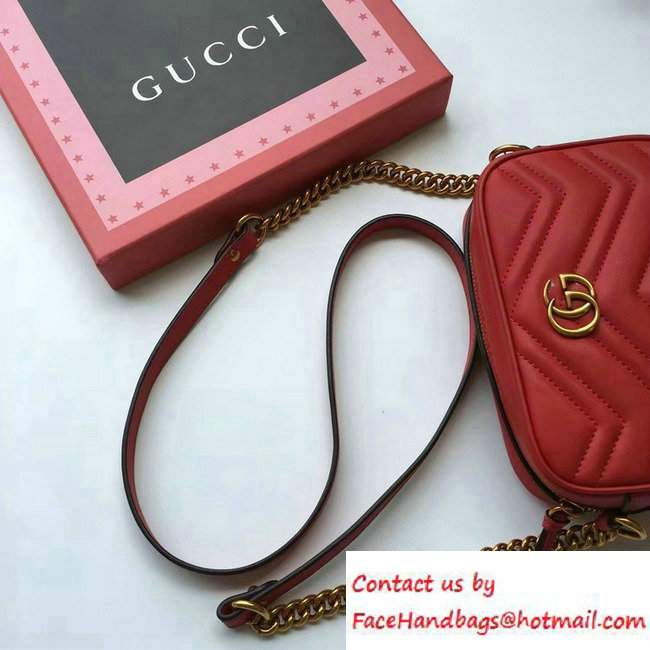 Gucci GG Marmont Matelasse Chevron Mini Chain Shoulder Camera Bag 448065 Red 2016