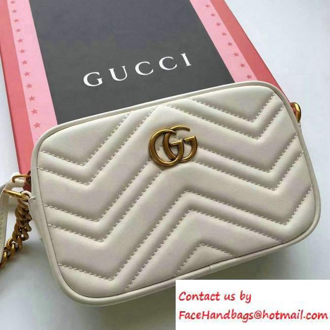 Gucci GG Marmont Matelasse Chevron Mini Chain Shoulder Camera Bag 448065 White 2016