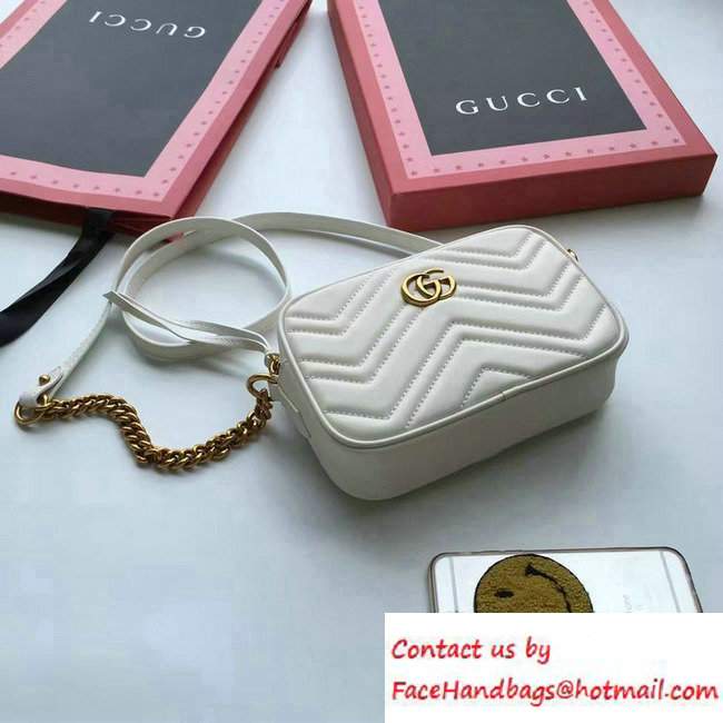 Gucci GG Marmont Matelasse Chevron Mini Chain Shoulder Camera Bag 448065 White 2016