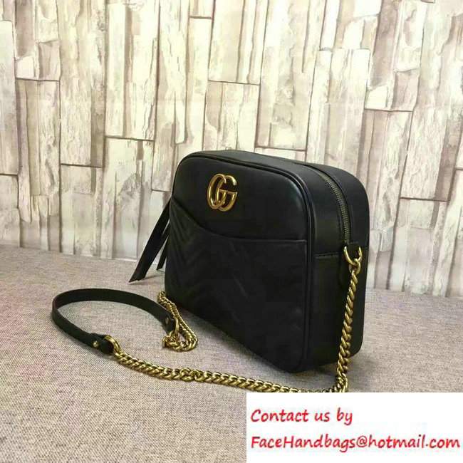 Gucci GG Marmont Matelasse Chevron Shoulder Medium Bag 443499 Black 2016