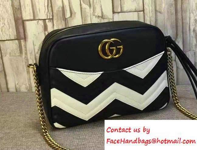 Gucci GG Marmont Matelasse Chevron Shoulder Medium Bag 443499 Black/White 2016 - Click Image to Close