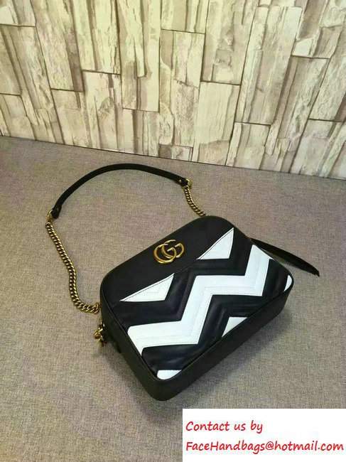 Gucci GG Marmont Matelasse Chevron Shoulder Medium Bag 443499 Black/White 2016 - Click Image to Close