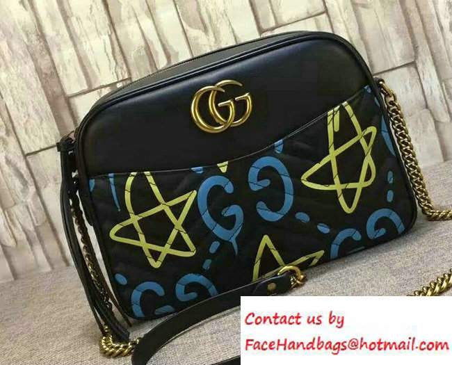Gucci GG Marmont Matelasse Chevron Shoulder Medium Bag 443499 GucciGhost Black 2016 - Click Image to Close