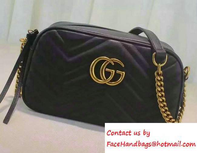 Gucci GG Marmont Matelasse Chevron Shoulder Small Bag 447632 Black 2016 - Click Image to Close