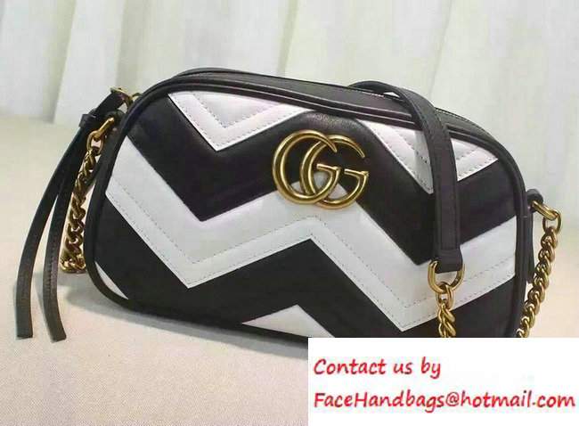 Gucci GG Marmont Matelasse Chevron Shoulder Small Bag 447632 Black/White 2016 - Click Image to Close