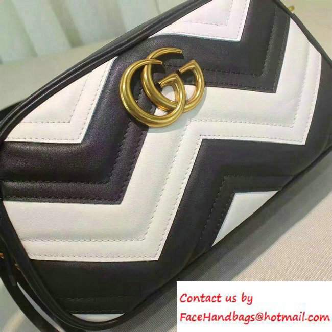 Gucci GG Marmont Matelasse Chevron Shoulder Small Bag 447632 Black/White 2016