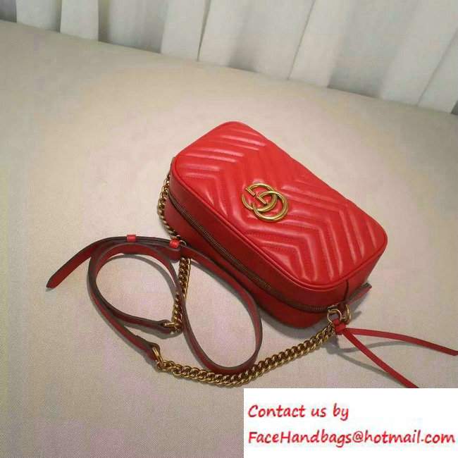 Gucci GG Marmont Matelasse Chevron Shoulder Small Bag 447632 Red 2016