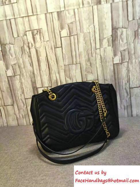 Gucci GG Marmont Matelasse Chevron Tote Medium Bag 443501 Black 2016
