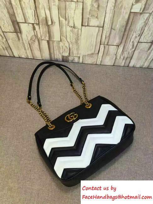 Gucci GG Marmont Matelasse Chevron Tote Medium Bag 443501 Black/White 2016 - Click Image to Close