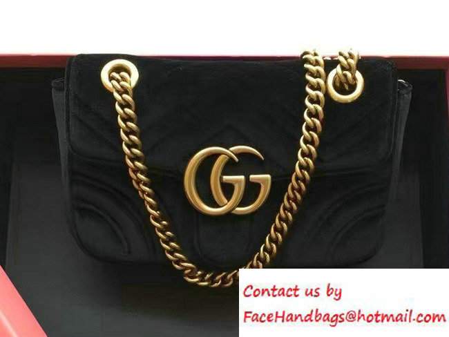 Gucci GG Marmont Matelasse Chevron Velvet Mini Chain Shoulder Bag 446744 Black 2016