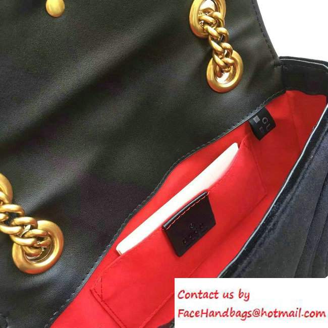 Gucci GG Marmont Matelasse Chevron Velvet Mini Chain Shoulder Bag 446744 Black 2016