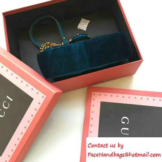 Gucci GG Marmont Matelasse Chevron Velvet Mini Chain Shoulder Bag 446744 Blue 2016 - Click Image to Close