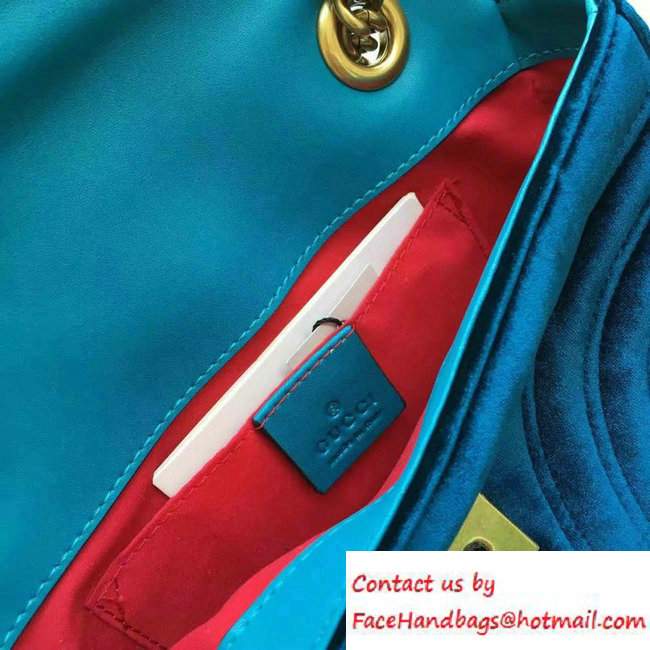 Gucci GG Marmont Matelasse Chevron Velvet Mini Chain Shoulder Bag 446744 Blue 2016