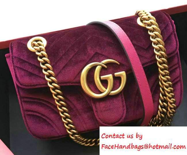 Gucci GG Marmont Matelasse Chevron Velvet Mini Chain Shoulder Bag 446744 Purple 2016 - Click Image to Close
