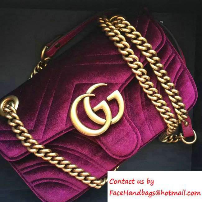 Gucci GG Marmont Matelasse Chevron Velvet Mini Chain Shoulder Bag 446744 Purple 2016