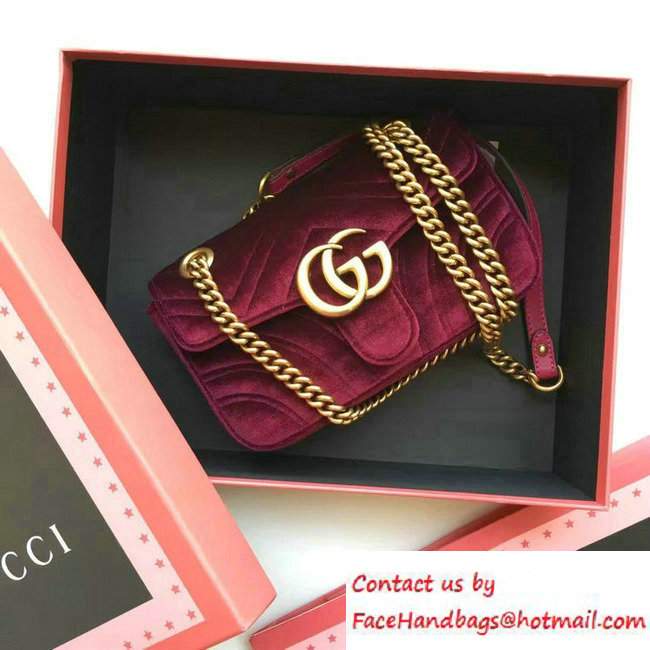 Gucci GG Marmont Matelasse Chevron Velvet Mini Chain Shoulder Bag 446744 Purple 2016