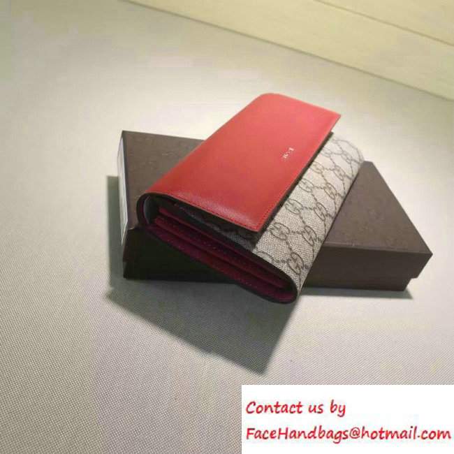 Gucci GG Supreme Canvas Contiental Flap Wallet 410100 Red/Fushia 2016 - Click Image to Close