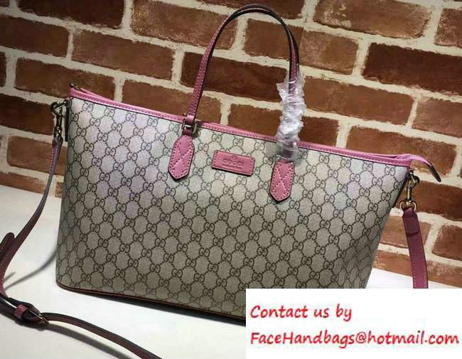 Gucci GG Supreme Medium Tote Bag 410748 Fushia - Click Image to Close